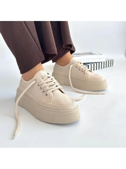 Carin Bej Keten Bağcıklı Spor Ayakkabı Carin Bej Keten Bağcıklı Spor Ayakkabı