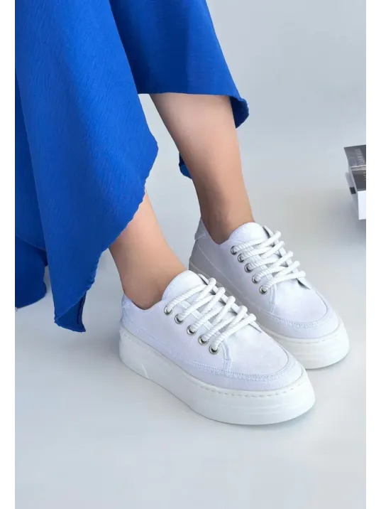 Carin Beyaz Keten Bağcıklı Spor Ayakkabı