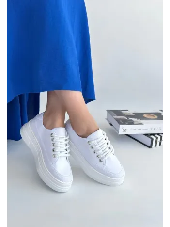 Carin Beyaz Keten Bağcıklı Spor Ayakkabı
