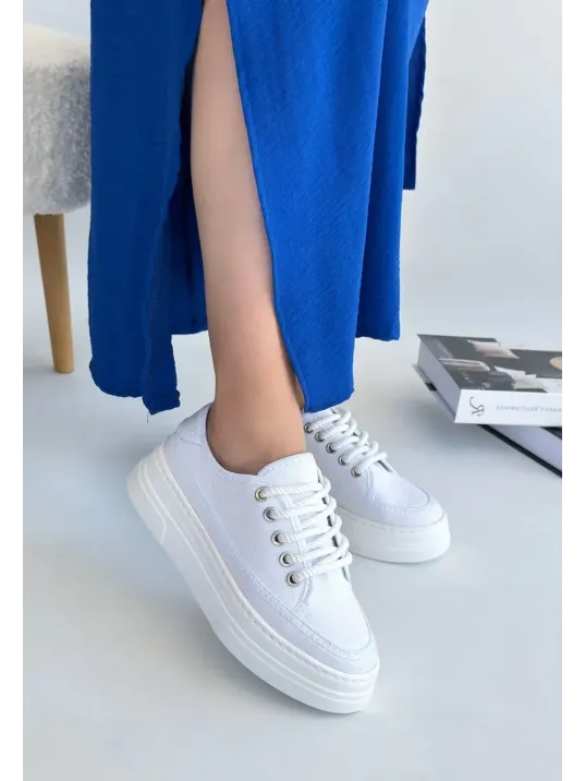 Carin Beyaz Keten Bağcıklı Spor Ayakkabı