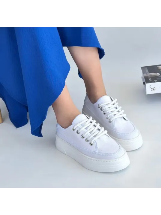 Carin Beyaz Keten Bağcıklı Spor Ayakkabı