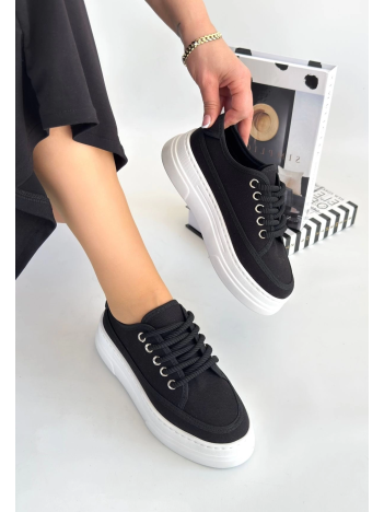 Carin Siyah Keten Bağcıklı Spor Ayakkabı Carin Siyah Keten Bağcıklı Spor Ayakkabı