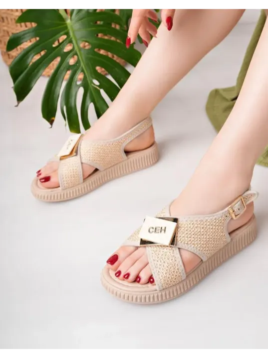 Cate Bej Hasır Cilt Sandalet Cate Bej Hasır Cilt Sandalet