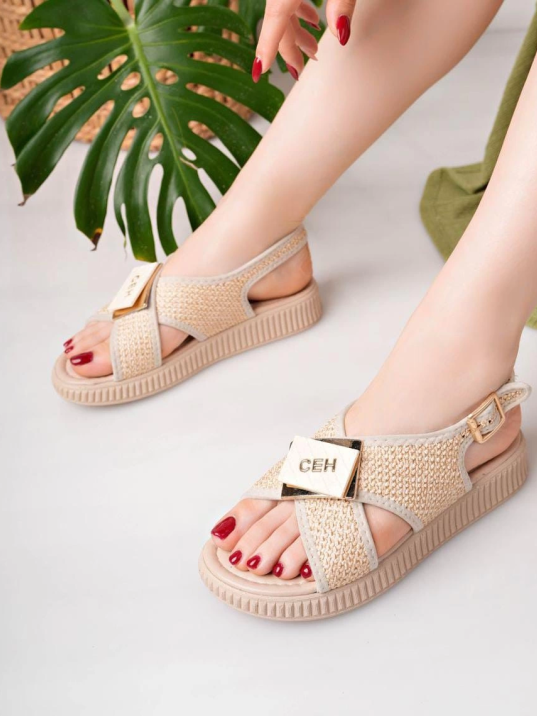 Cate Bej Hasır Cilt Sandalet Cate Bej Hasır Cilt Sandalet