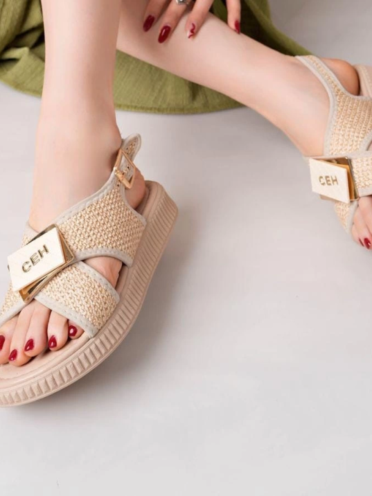 Cate Bej Hasır Cilt Sandalet Cate Bej Hasır Cilt Sandalet