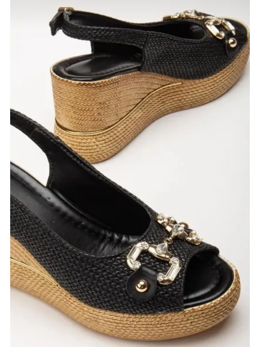 Caver Siyah Cilt Dolgu Topuk Sandalet Caver Siyah Cilt Dolgu Topuk Sandalet