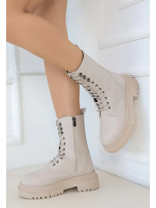 Caxa Bej Cilt Bağcıklı Bot Caxa Bej Cilt Bağcıklı Bot