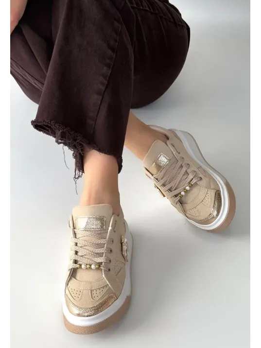 Ceans Bej Süet Bağcıklı Spor Ayakkabı
