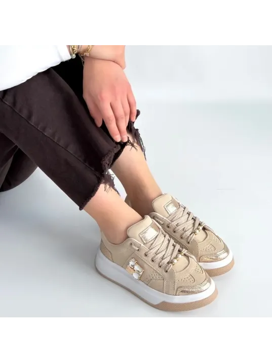 Ceans Bej Süet Bağcıklı Spor Ayakkabı