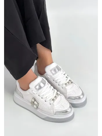 Ceans Beyaz Cilt Bağcıklı Spor Ayakkabı