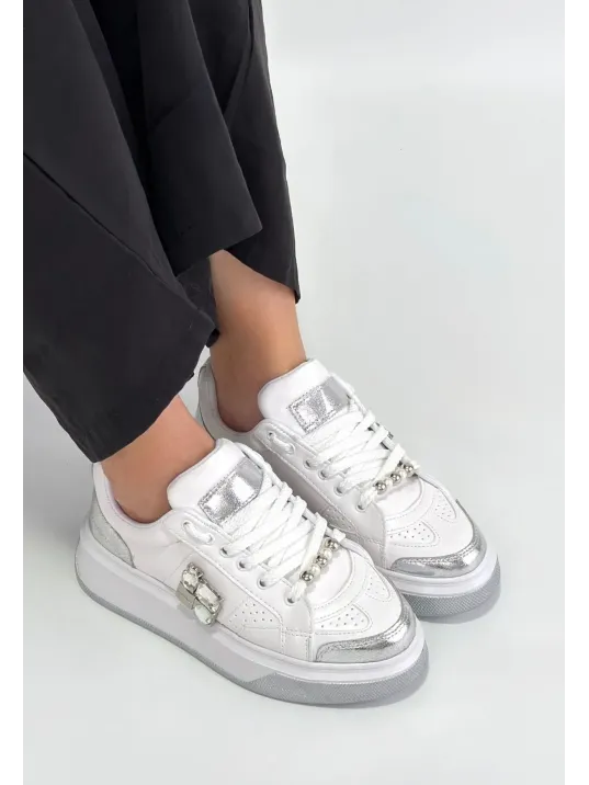Ceans Beyaz Cilt Bağcıklı Spor Ayakkabı