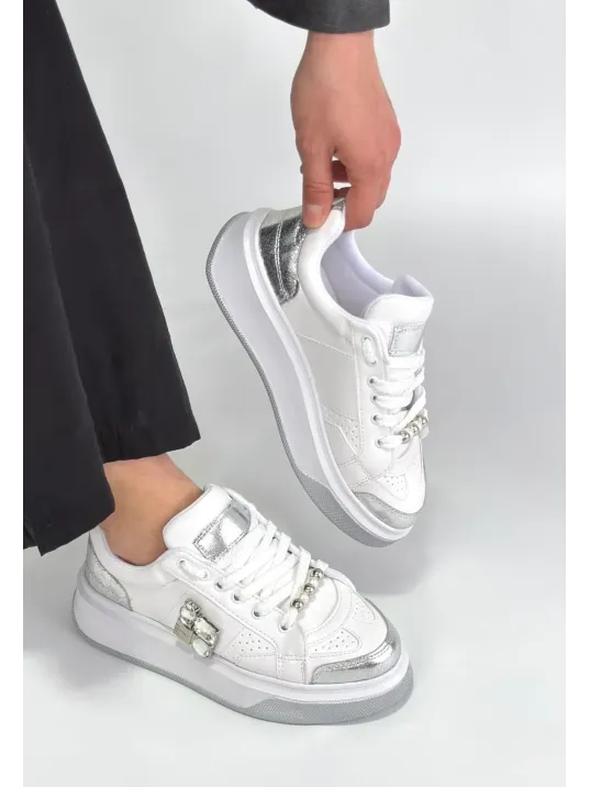 Ceans Beyaz Cilt Bağcıklı Spor Ayakkabı