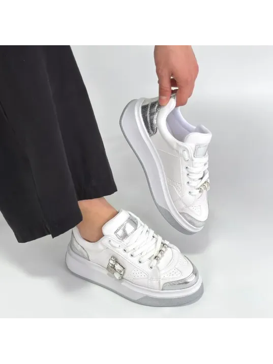 Ceans Beyaz Cilt Bağcıklı Spor Ayakkabı