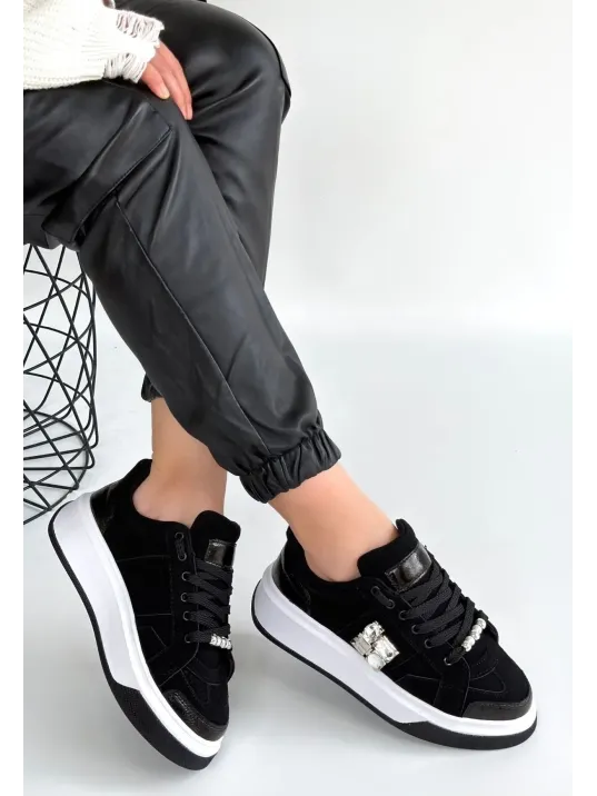 Ceans Siyah Süet Bağcıklı Spor Ayakkabı