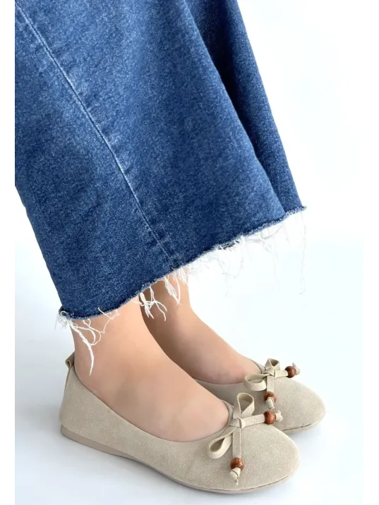 Cear Bej Deri Tozu Süet Babet Ayakkabı Cear Bej Deri Tozu Süet Babet Ayakkabı