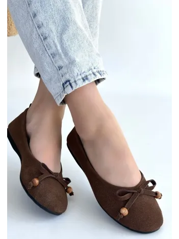 Cear Kahverengi Deri Tozu Süet Babet Ayakkabı