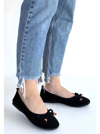 Cear Siyah Deri Tozu Süet Babet Ayakkabı