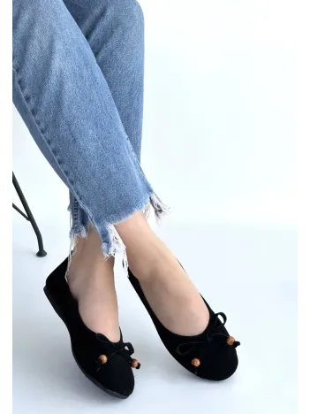 Cear Siyah Deri Tozu Süet Babet Ayakkabı Cear Siyah Deri Tozu Süet Babet Ayakkabı