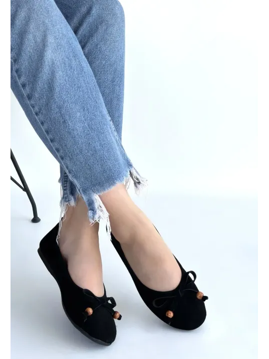 Cear Siyah Deri Tozu Süet Babet Ayakkabı Cear Siyah Deri Tozu Süet Babet Ayakkabı