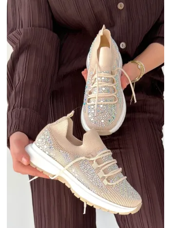 Ceas Bej Triko Bağcıklı Spor Ayakkabı