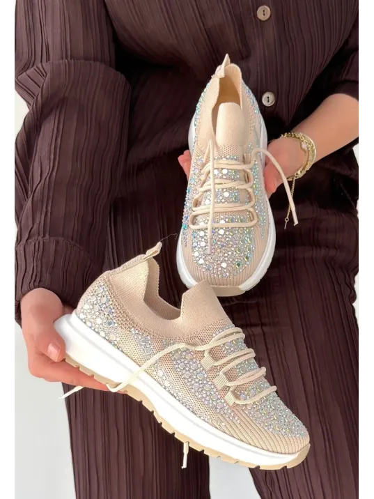 Ceas Bej Triko Bağcıklı Spor Ayakkabı