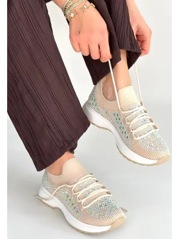 Ceas Bej Triko Bağcıklı Spor Ayakkabı