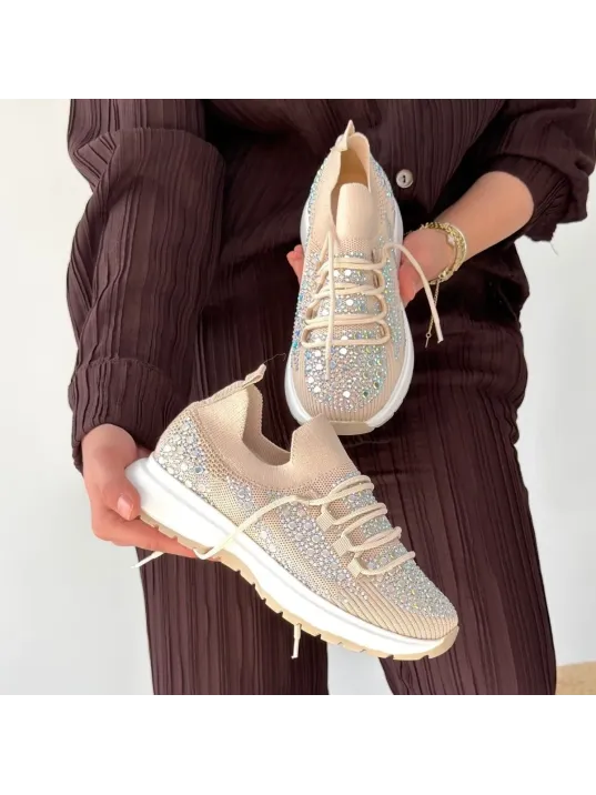 Ceas Bej Triko Bağcıklı Spor Ayakkabı