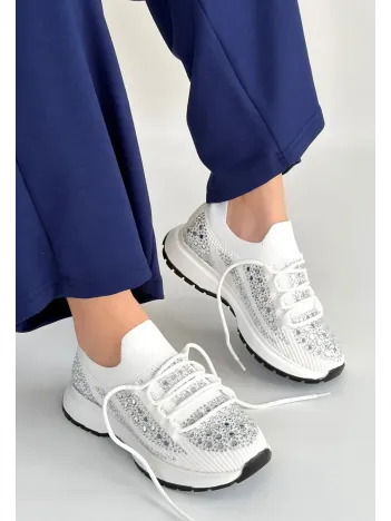 Ceas Beyaz Triko Bağcıklı Spor Ayakkabı
