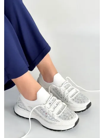 Ceas Beyaz Triko Bağcıklı Spor Ayakkabı