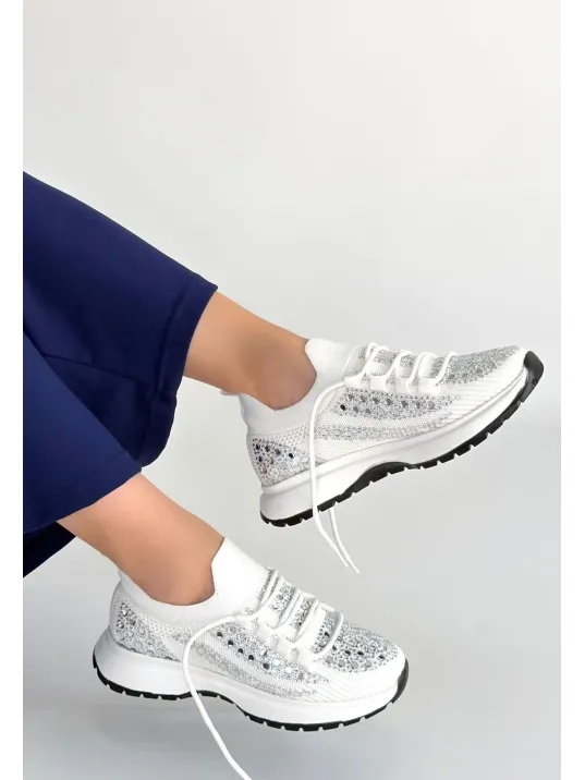 Ceas Beyaz Triko Bağcıklı Spor Ayakkabı