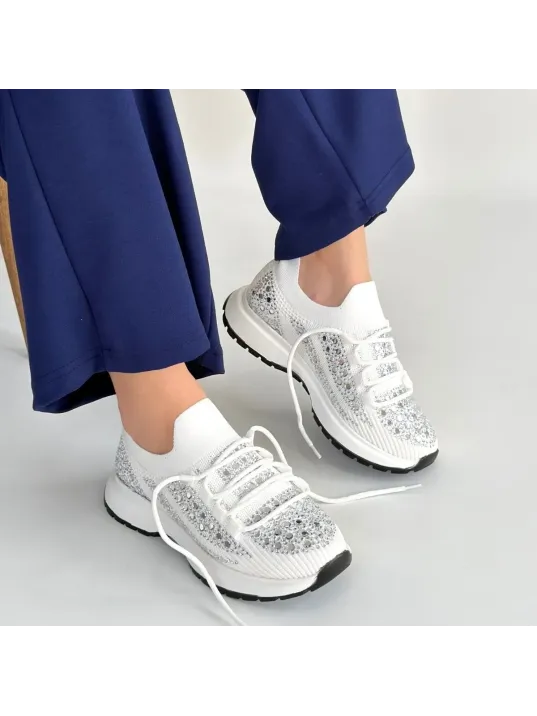 Ceas Beyaz Triko Bağcıklı Spor Ayakkabı