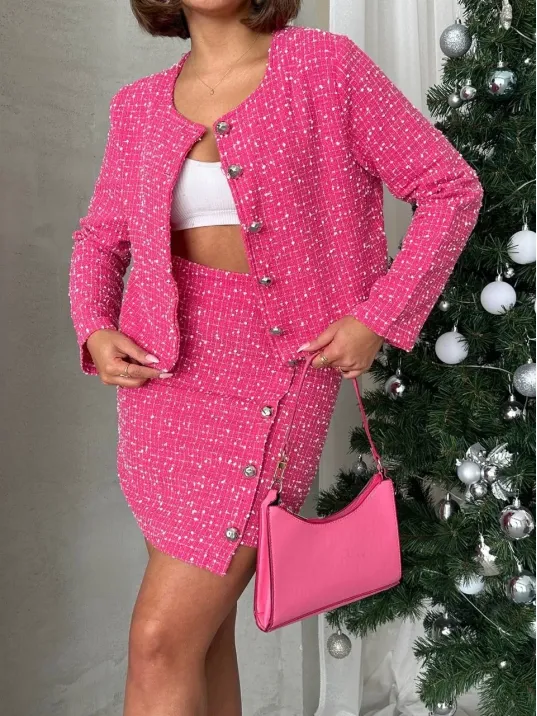 Ceketli Etek Takım Chl Kumaş Fuşya H24443