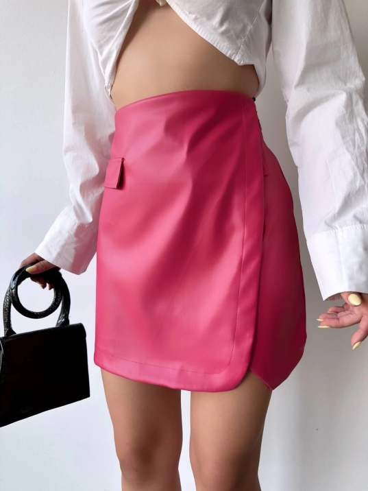 Cep detaylı oval kapaklı deri etek fuşya h240048 Cep detaylı oval kapaklı deri etek fuşya h240048