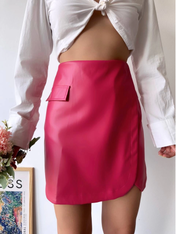 Cep detaylı oval kapaklı deri etek fuşya h240048 Cep detaylı oval kapaklı deri etek fuşya h240048
