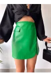 Cep Detaylı Oval Kapaklı Deri Etek Yeşil H240048
