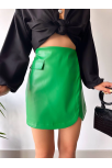 Cep Detaylı Oval Kapaklı Deri Etek Yeşil H240048 Cep Detaylı Oval Kapaklı Deri Etek Yeşil H240048
