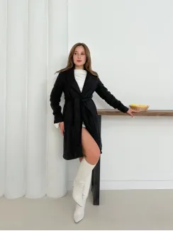 Cepli Kuşaklı Kaşe Kaban Antrasit St26458