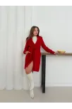 Cepli Kuşaklı Kaşe Kaban Kırmızı St26458
