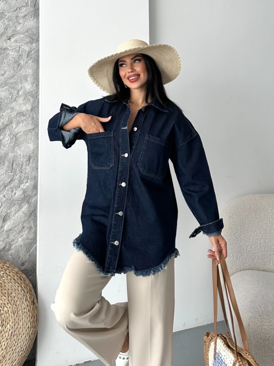 Cepli püsküllü kar yıkama kot ceket koyu mavi d2515 Cepli püsküllü kar yıkama kot ceket koyu mavi d2515