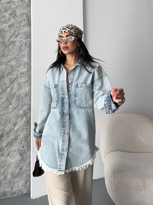 Cepli püsküllü kar yıkama kot ceket mavi d2515 Cepli püsküllü kar yıkama kot ceket mavi d2515