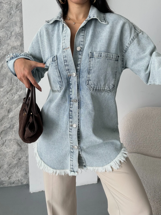 Cepli püsküllü kar yıkama kot ceket mavi d2515 Cepli püsküllü kar yıkama kot ceket mavi d2515