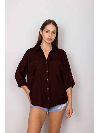 Cepli salaş gömlek koyu kahve t1010 Cepli salaş gömlek koyu kahve t1010