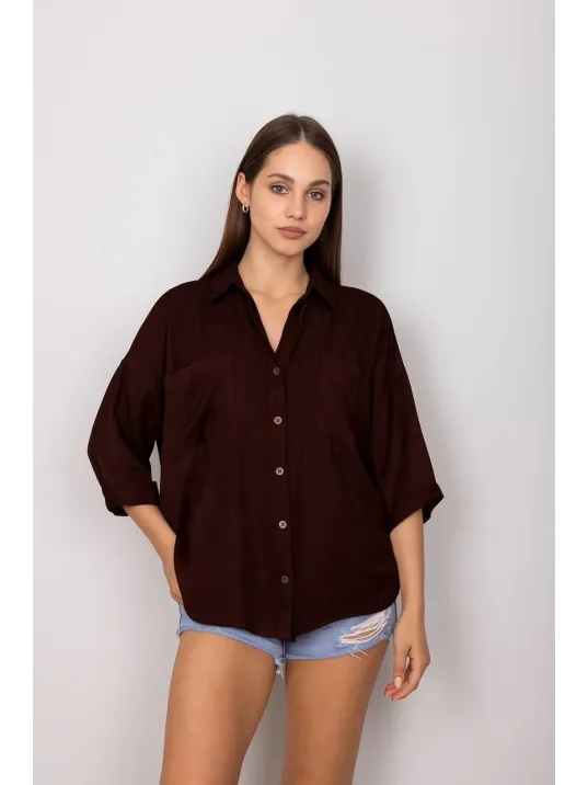 Cepli Salaş Gömlek Koyu Kahve T1010 Cepli Salaş Gömlek Koyu Kahve T1010