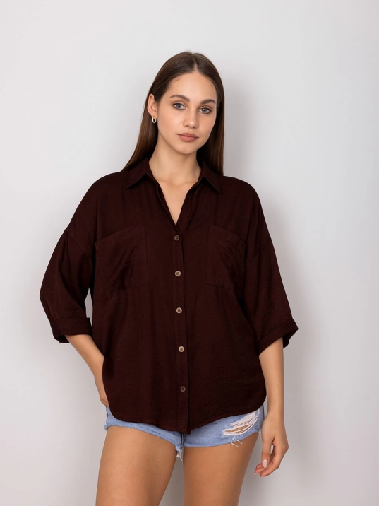 Cepli salaş gömlek koyu kahve t1010 Cepli salaş gömlek koyu kahve t1010