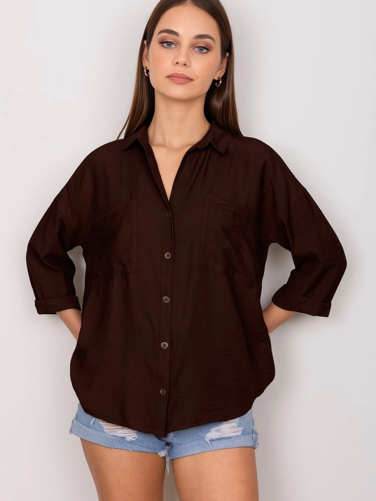 Cepli salaş gömlek koyu kahve t1010 Cepli salaş gömlek koyu kahve t1010