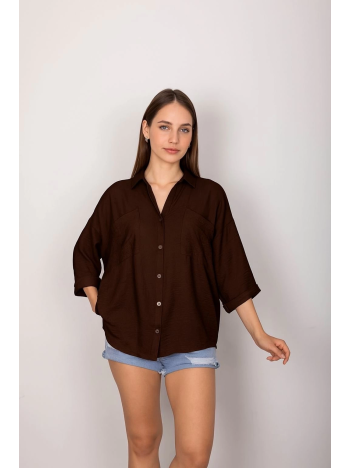 Cepli salaş gömlek koyu kahve t1010 Cepli salaş gömlek koyu kahve t1010