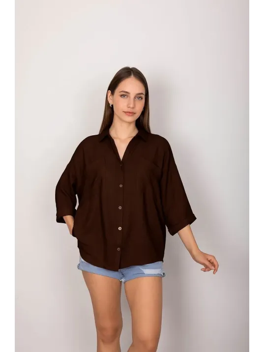 Cepli Salaş Gömlek Koyu Kahve T1010