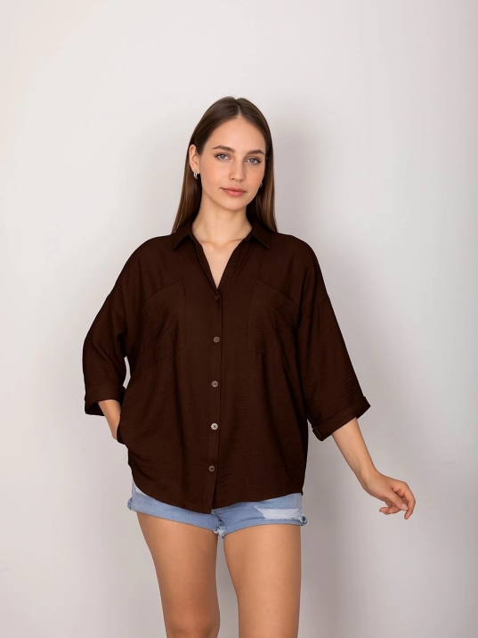 Cepli salaş gömlek koyu kahve t1010 Cepli salaş gömlek koyu kahve t1010