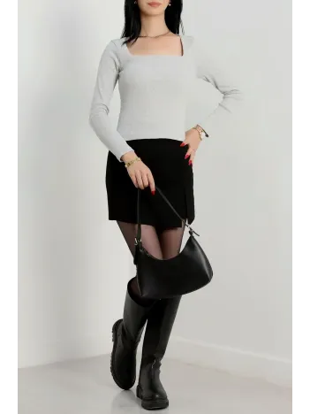 Çerçeve Yaka Kaşkorse Bluz Gri Çerçeve Yaka Kaşkorse Bluz Gri