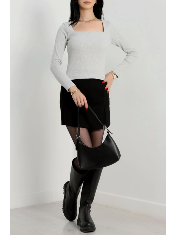 Çerçeve yaka kaşkorse bluz gri Çerçeve yaka kaşkorse bluz gri